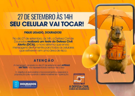 Celular vai apitar em teste da Defesa Civil no dia 27 em Dourados