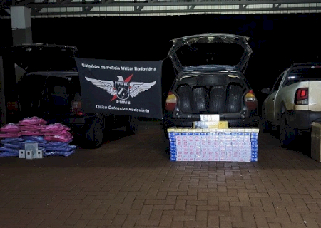 Em ocorrências distintas, polícia apreende perfumes, cigarros, pneus e patinetes na MS-164